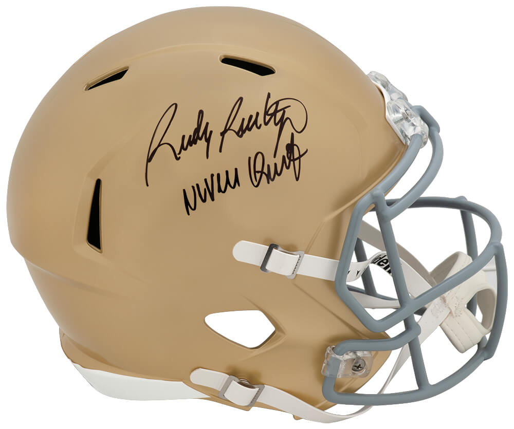 Rudy Ruettiger Signed Notre Dame Riddell Full Size Speed Replica Helmet w/Never Quit!