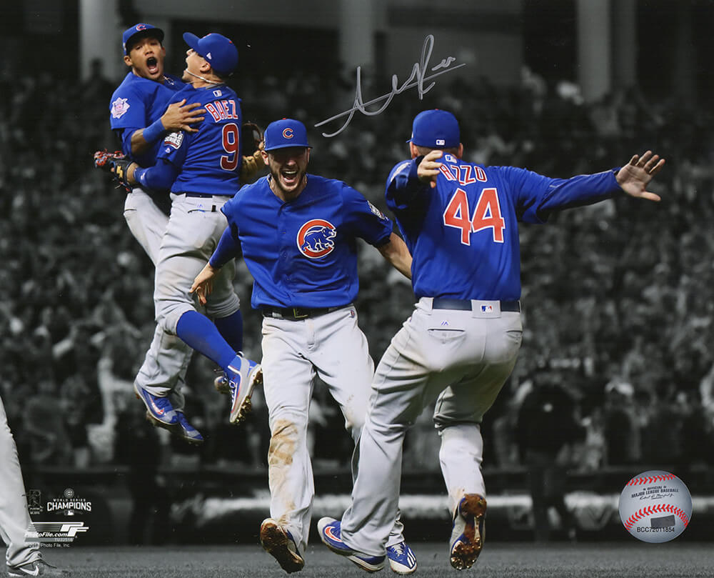 Addison Russell Signed Chicago Cubs 2016 World Series Infielders Celebration Spotlight 8x10 Photo