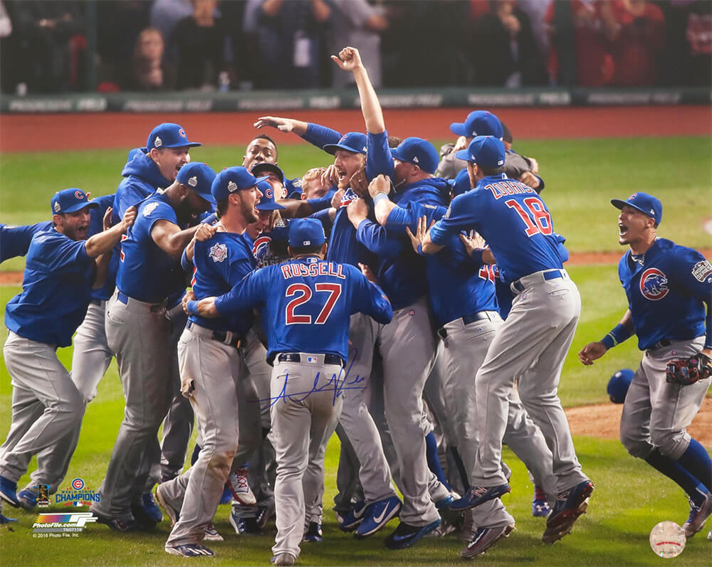 Addison Russell Signed Chicago Cubs 2016 World Series Team Celebration Close Up 16x20 Photo