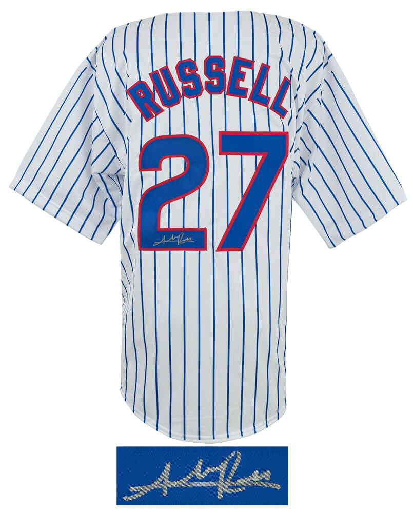 Addison Russell Signed White Pinstripe Custom Baseball Jersey