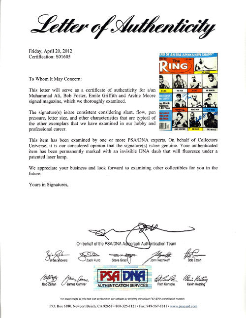 Muhammad Ali, Bob Foster, Emile Griffith & Archie Moore Autographed The Ring Magazine Cover PSA/DNA #S01605