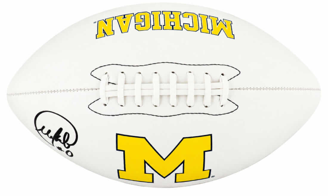 Mike Sainristil Signed Michigan Wolverines Logo Brands White Logo Football