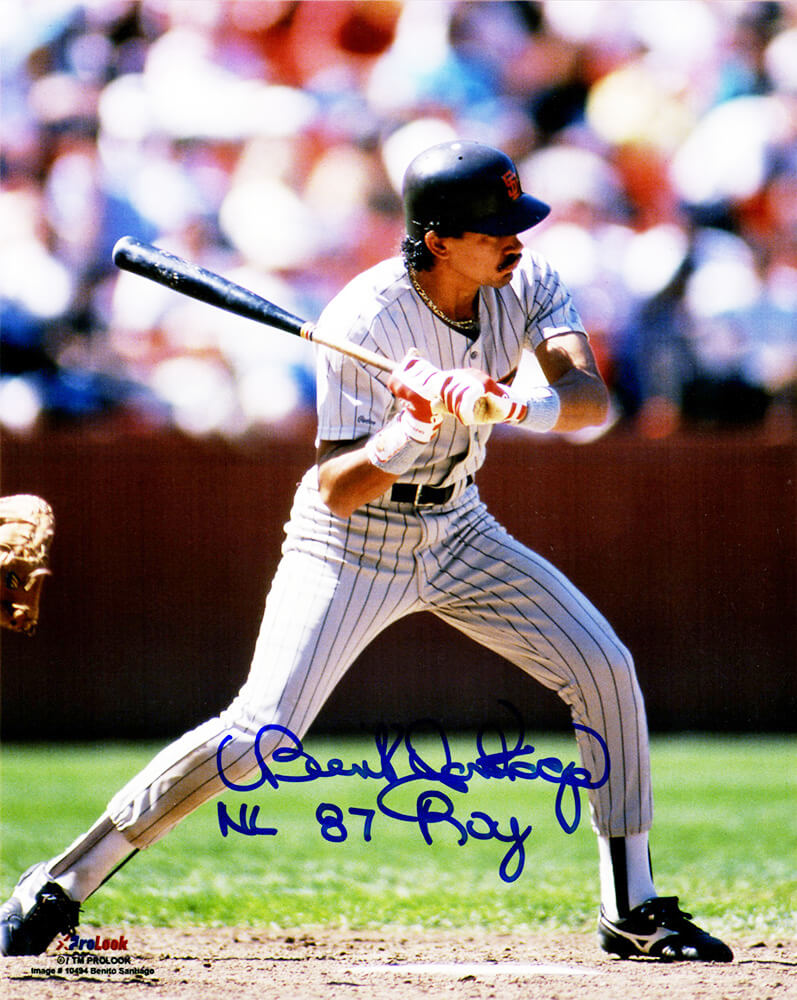 Benito Santiago Signed San Diego Padres Action 8x10 Photo w/87 NL ROY