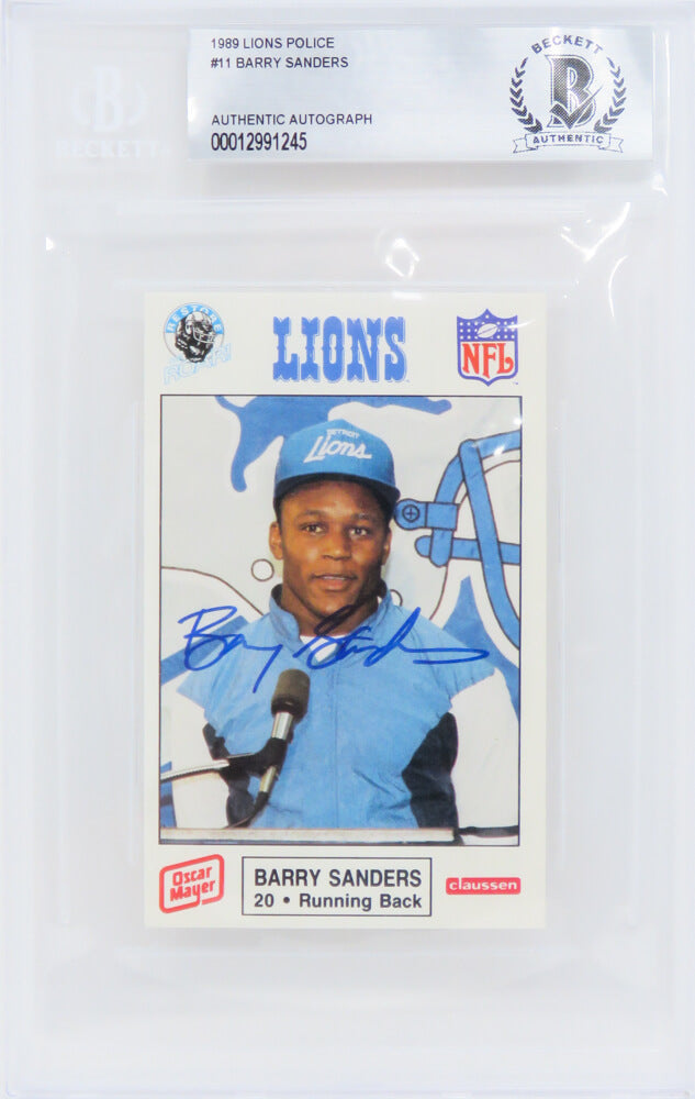 Barry Sanders Signed Detroit Lions 1989 Police Oscar Mayer Football Trading Card - (Beckett Encapsulated)
