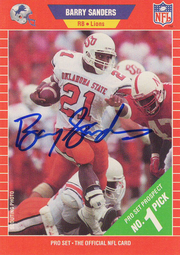 Barry Sanders Signed Oklahoma State 1989 Pro Set Football Rookie Card #494