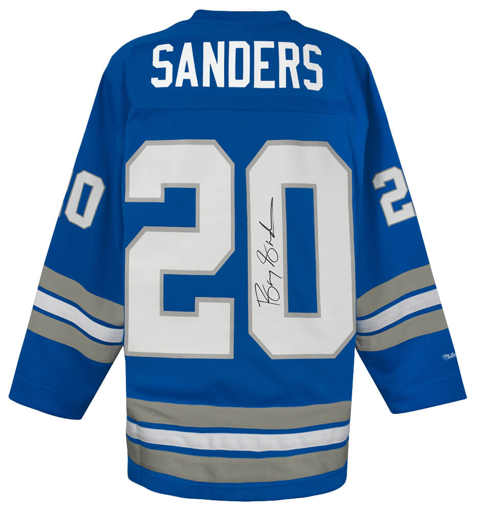 Barry Sanders Signed Detroit Lions Blue Maxxed Out Fashion M&N Hockey Jersey