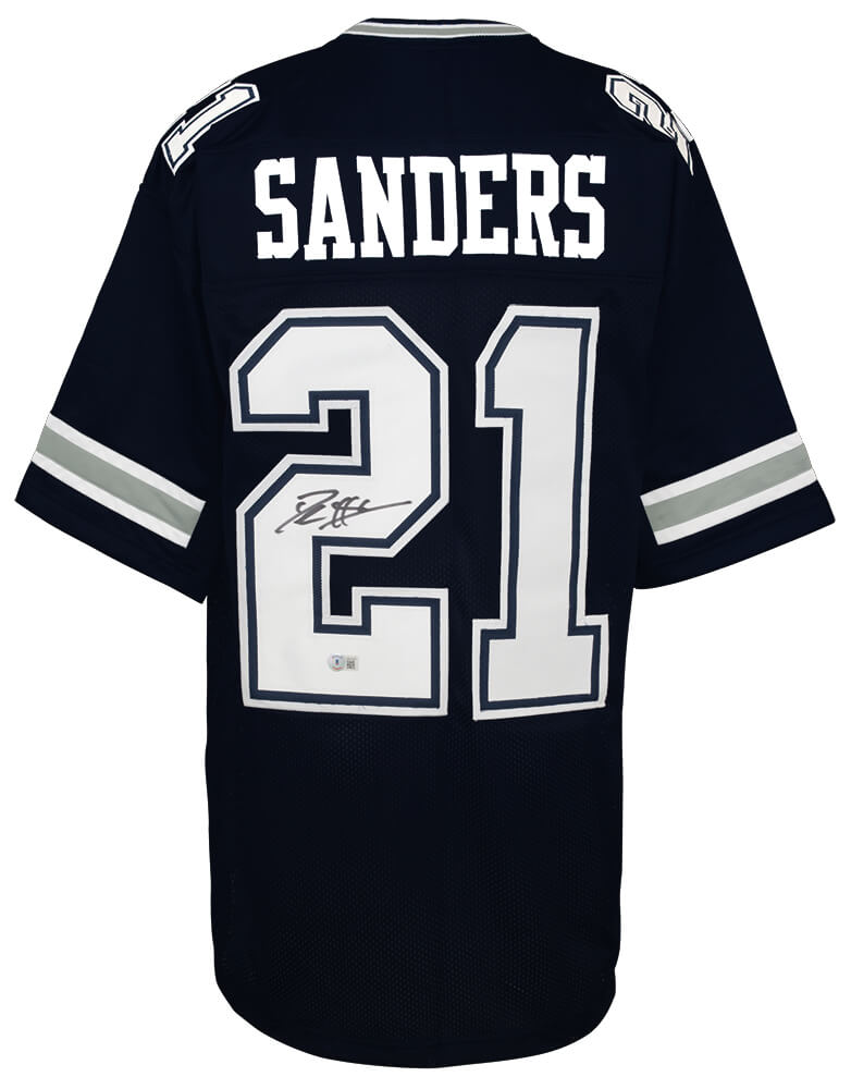 Deion Sanders Signed Navy Throwback Custom Football Jersey (Beckett)