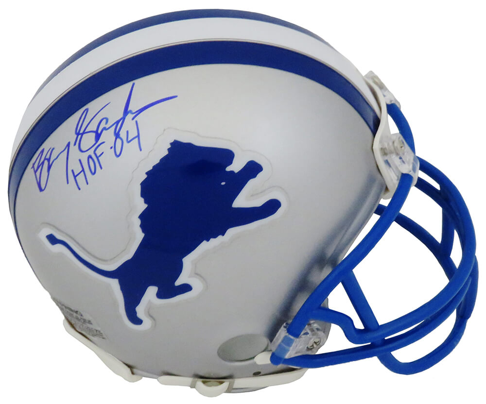 Barry Sanders Signed Detroit Lions Riddell Throwback Mini Helmet w/HOF 04