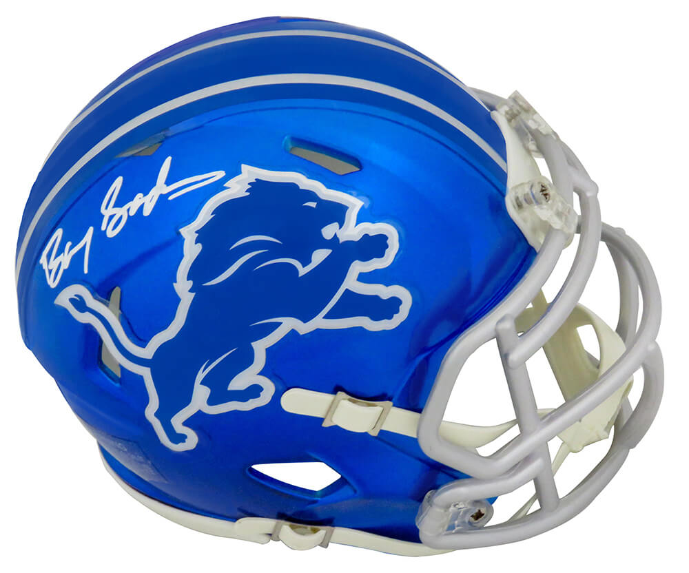 Barry Sanders Signed Detroit Lions FLASH Riddell Speed Mini Helmet (In White Ink)