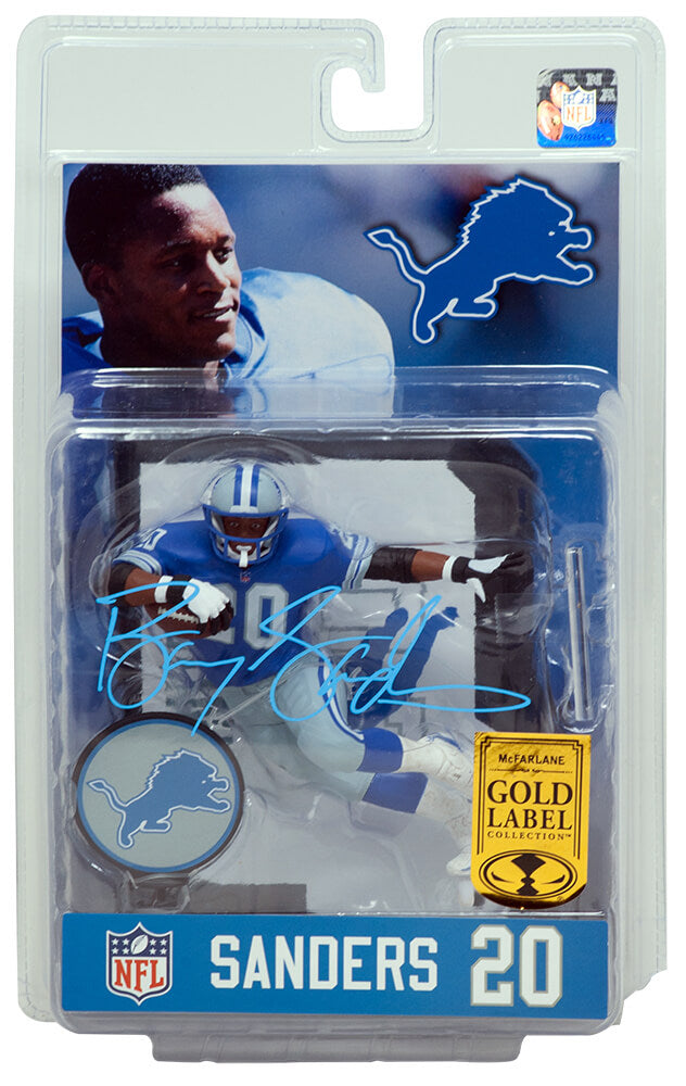 Barry Sanders Signed Detroit Lions Blue Jersey McFarlane Toys Figurine
