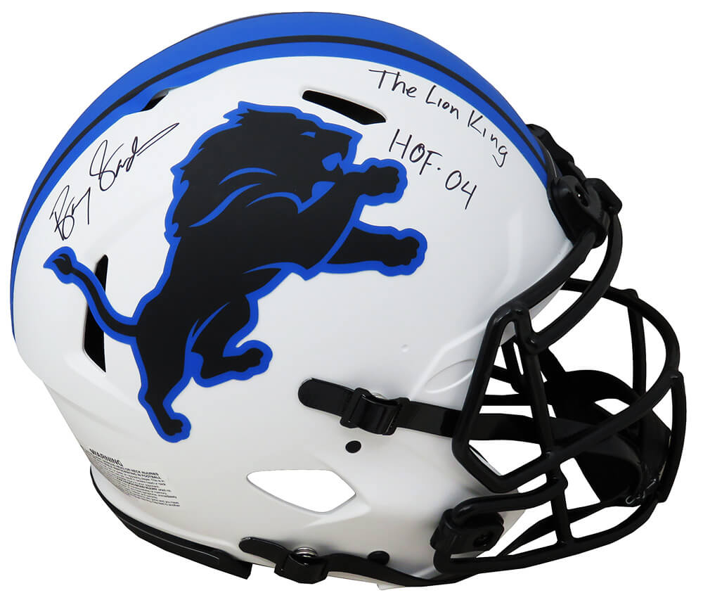 Barry Sanders Signed Detroit Lions Lunar Eclipse White Matte Riddell Speed Authentic Helmet w/HOF'04, The Lion King