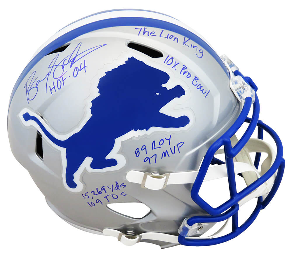 Barry Sanders Signed Detroit Lions Throwback Riddell Full Size Speed Replica Helmet w/7 Inscriptions