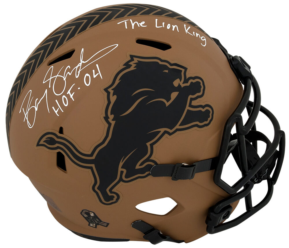 Barry Sanders Signed Detroit Lions SALUTE 2023 Riddell Full Size Speed Replica Helmet w/HOF'04, The Lion King
