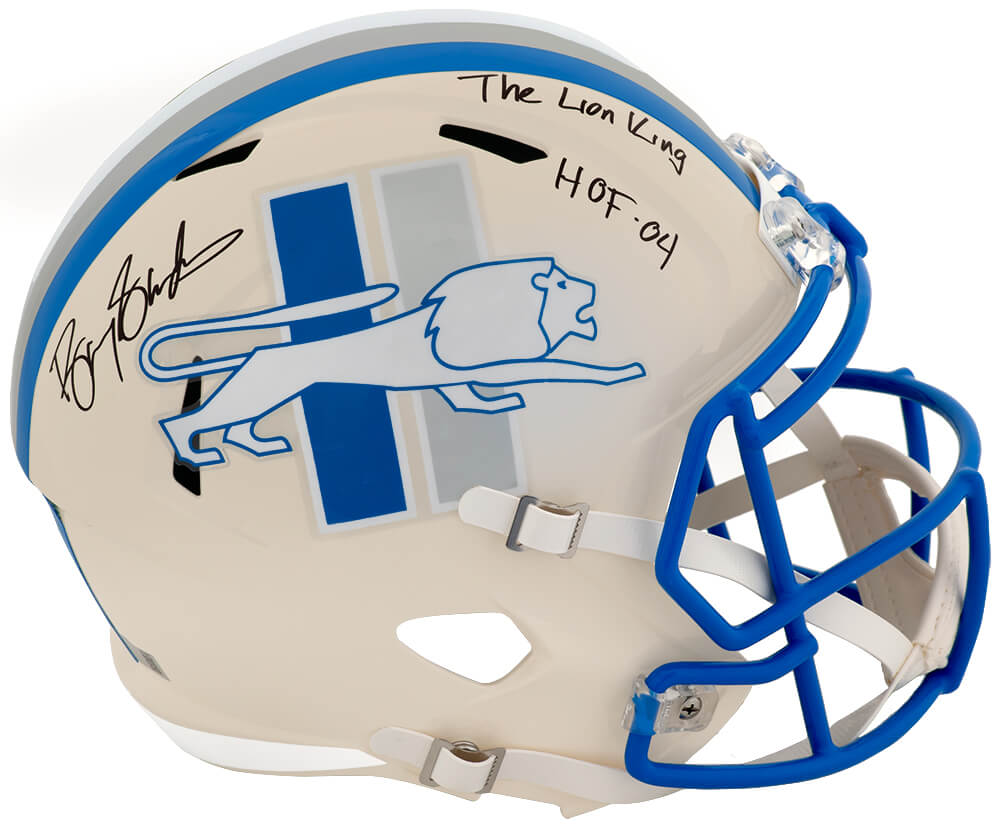 Barry Sanders Signed Detroit Lions RETRO Riddell Full Size Speed Replica Helmet w/HOF 04, The Lion King