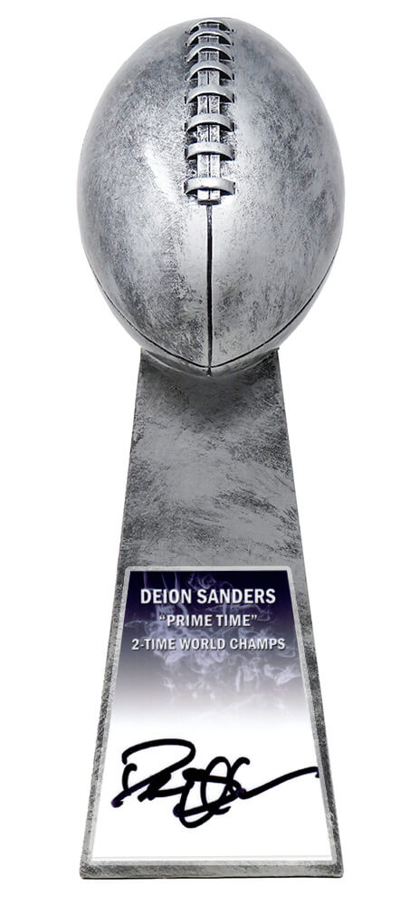 Deion Sanders Signed Football World Champion 15 Inch Replica Silver Trophy