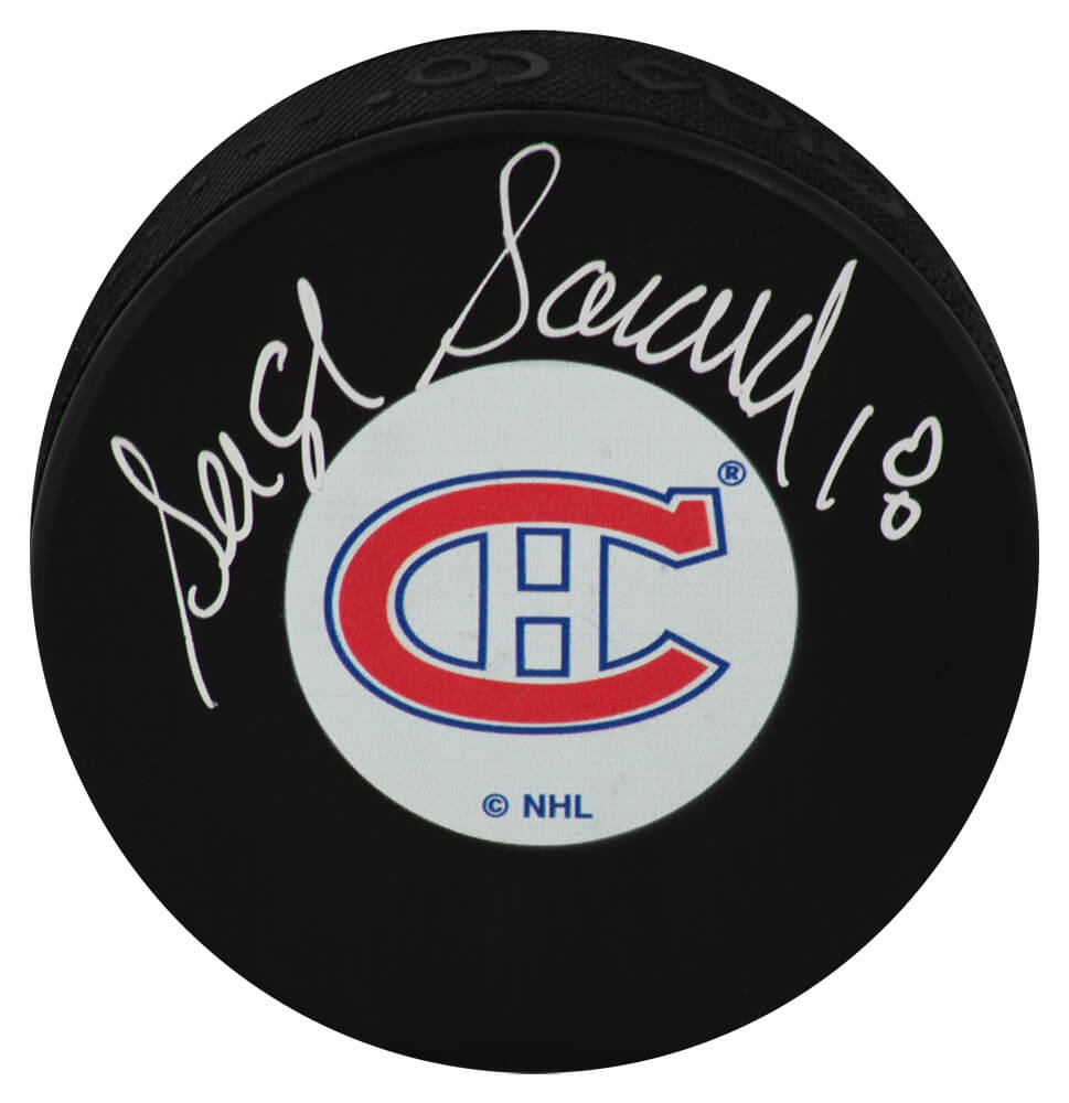 Serge Savard Signed Montreal Canadiens Medium Logo Hockey Puck