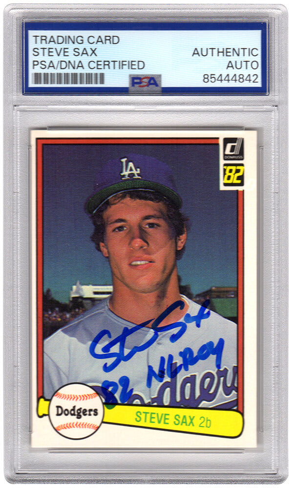 Steve Sax Signed Los Angeles Dodgers 1982 Donruss Rookie Baseball Card #624 w/82 NL ROY - (PSA Encapsulated)