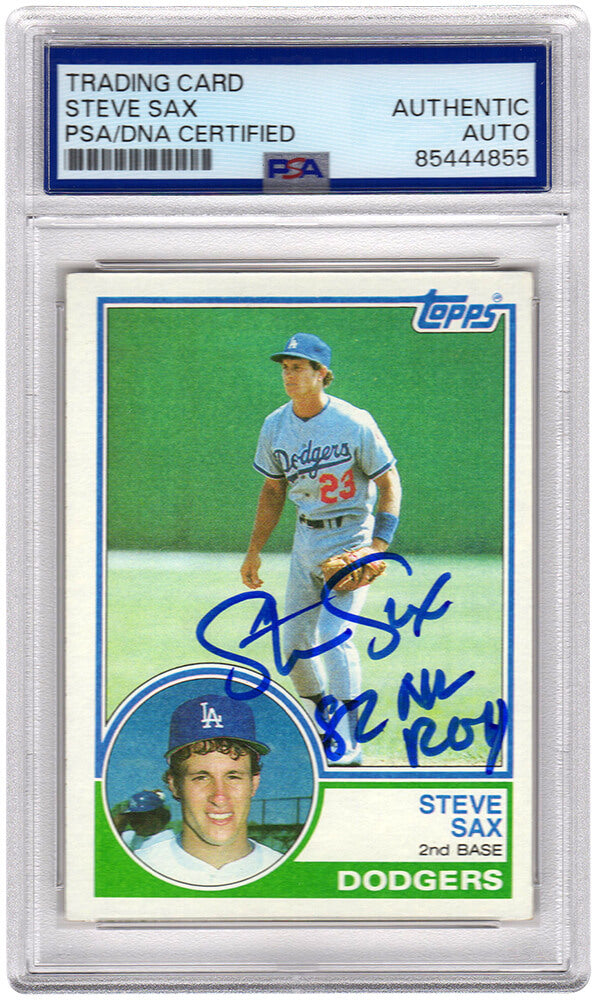 Steve Sax Signed Los Angeles Dodgers 1983 Topps Baseball Card #245 w/82 NL ROY - (PSA Encapsulated)