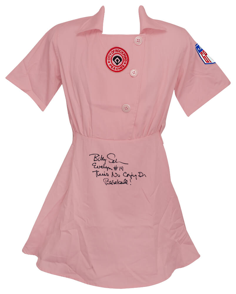 Bitty Schram Signed Rockford Peaches Pink Costume Women's Baseball Jersey w/Evelyn, There's No Crying In Baseball