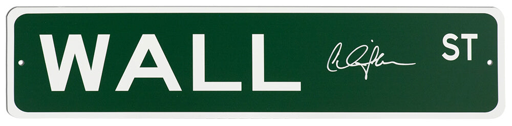 Charlie Sheen Signed Wall Street 4x18 Green Aluminum Street Sign