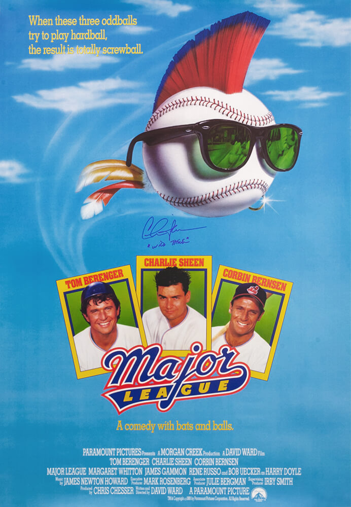 Charlie Sheen Signed Major League 27x40 Full Size Movie Poster w/Wild Thing