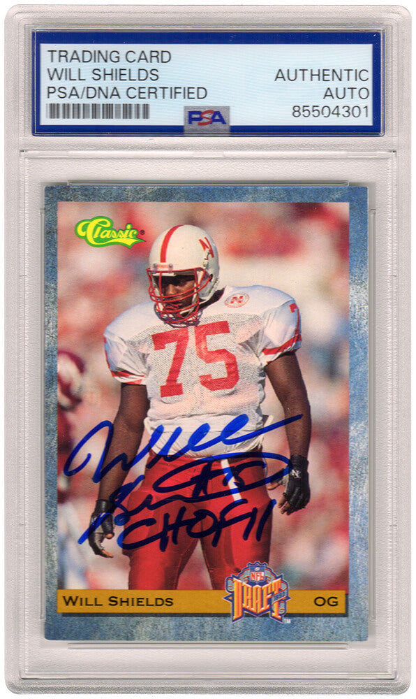 Will Shields Signed 1993 Classic Rookie Football Trading Card #13 w/CHOF'11 - (PSA Encapsulated)