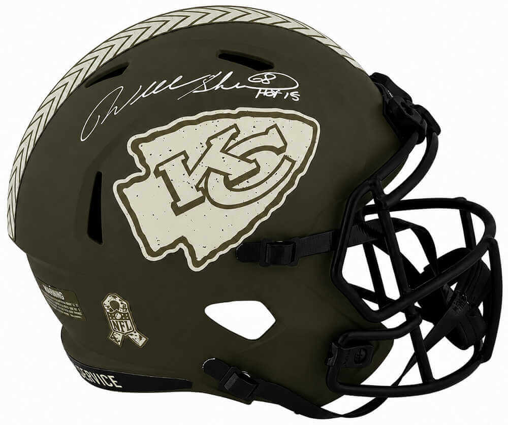 Will Shields Signed Kansas City Chiefs SALUTE Riddell Full Size Speed Replica Helmet w/HOF'15