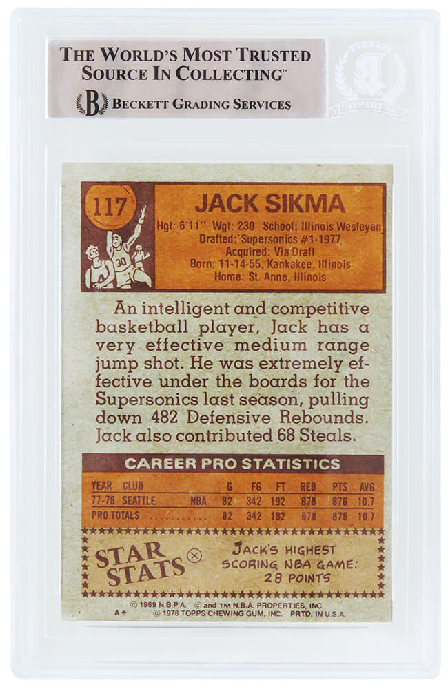 Jack Sikma Signed Supersonics 1978-79 Topps Rookie Basketball Card #117 w/HOF'19 - (Beckett Encapsulated)