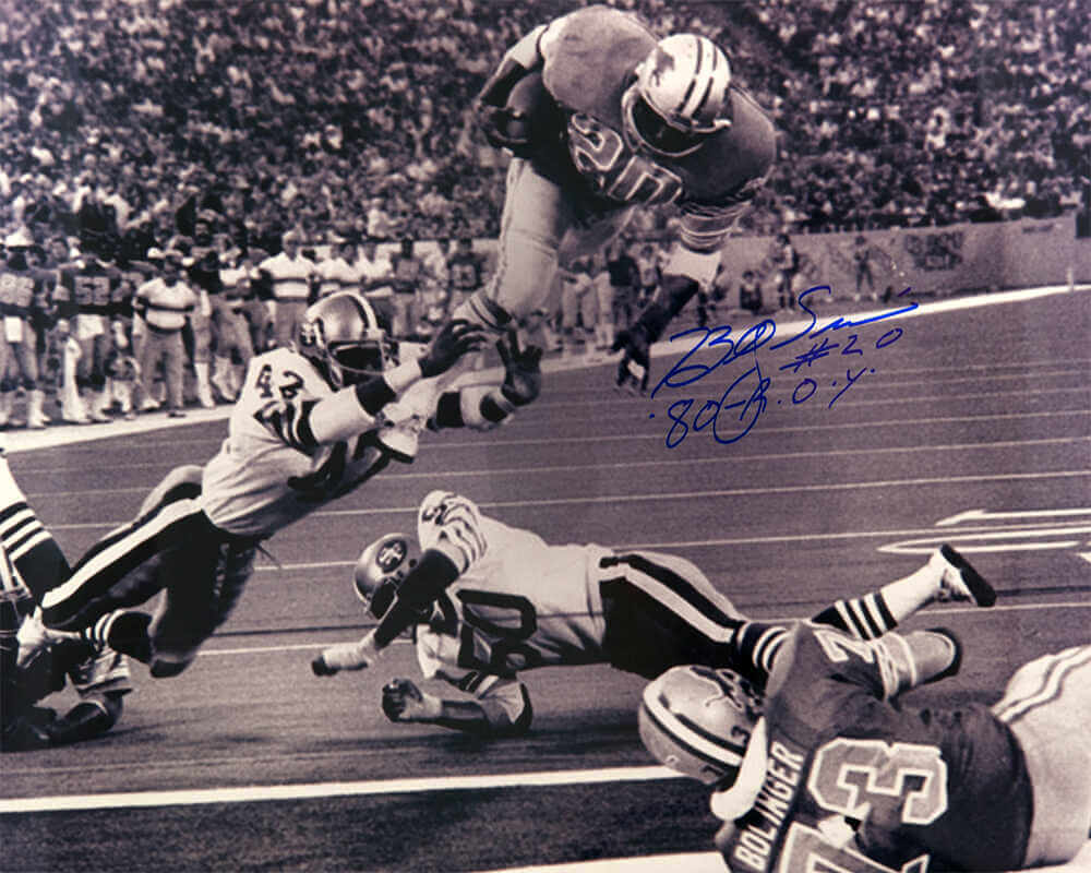 Billy Sims Signed Detroit Lions B&W Action 16x20 Photo w/80 ROY