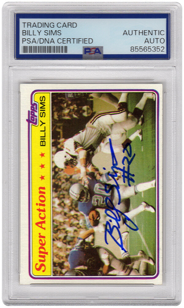 Billy Sims Signed Detroit Lions 1981 Topps Super Action Football Trading Card #473 - (PSA Encapsulated)