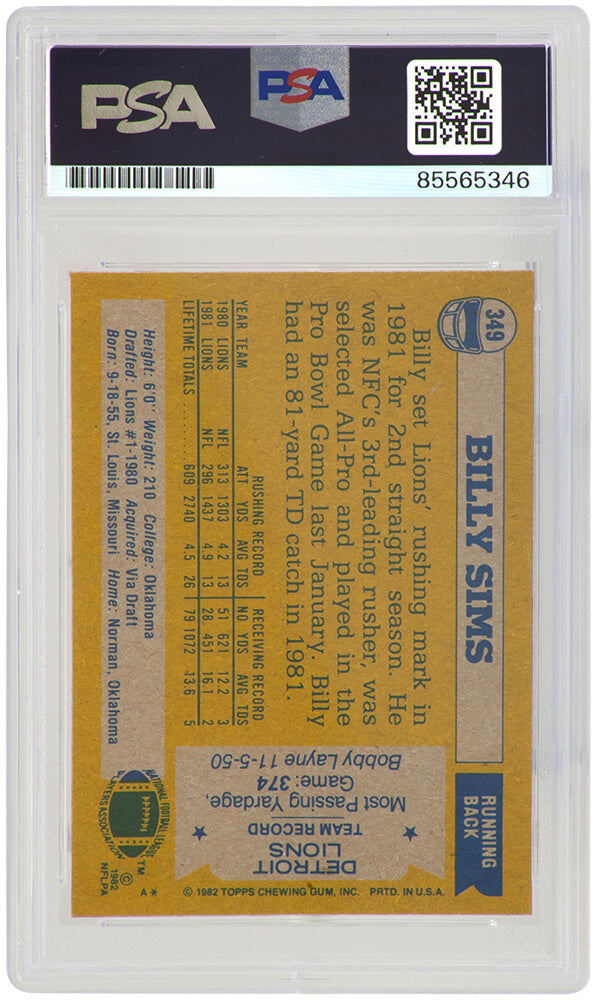 Billy Sims Signed Detroit Lions 1982 Topps All Pro Football Trading Card #349 - (PSA Encapsulated)