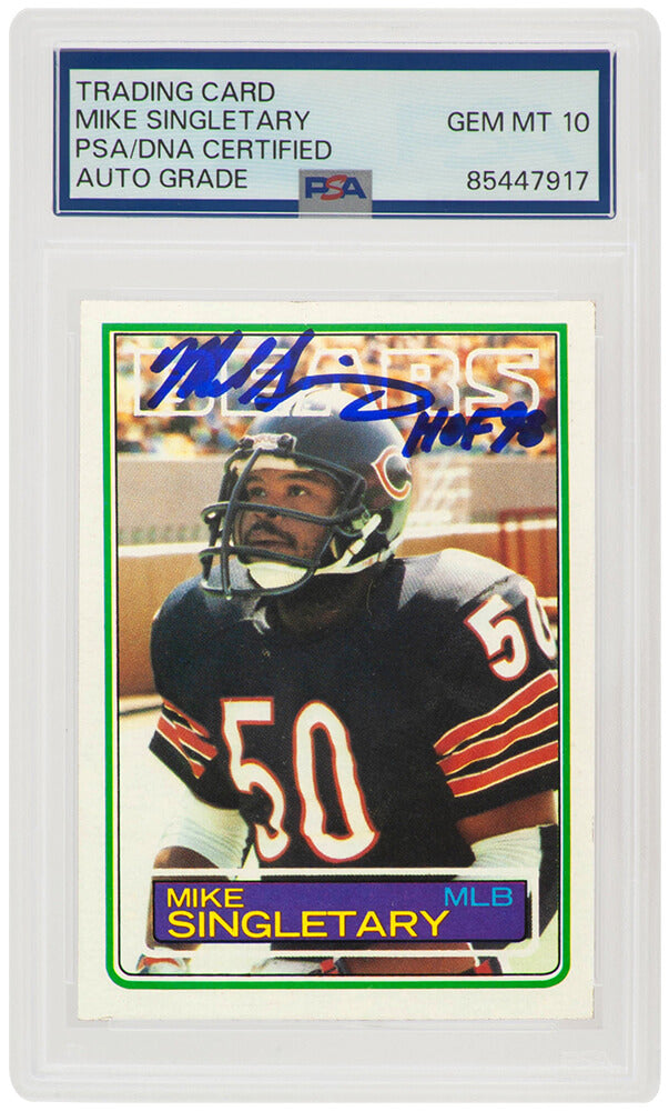 Mike Singletary Signed Bears 1983 Topps Rookie Football Card #38 w/HOF'98 (PSA/DNA / Auto Grade 10)