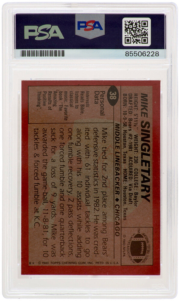 Mike Singletary Signed Chicago Bears 1983 Topps Rookie Football Trading Card #38 w/HOF'98 - (PSA Encapsulated)
