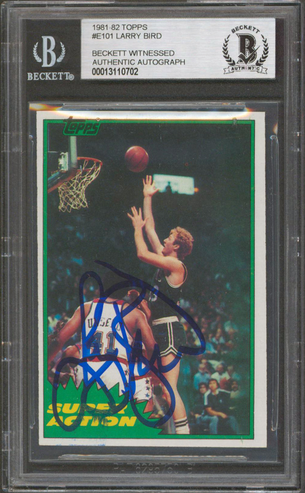 Celtics Larry Bird Authentic Signed 1981 Topps #E101 Card Autographed BAS Slab
