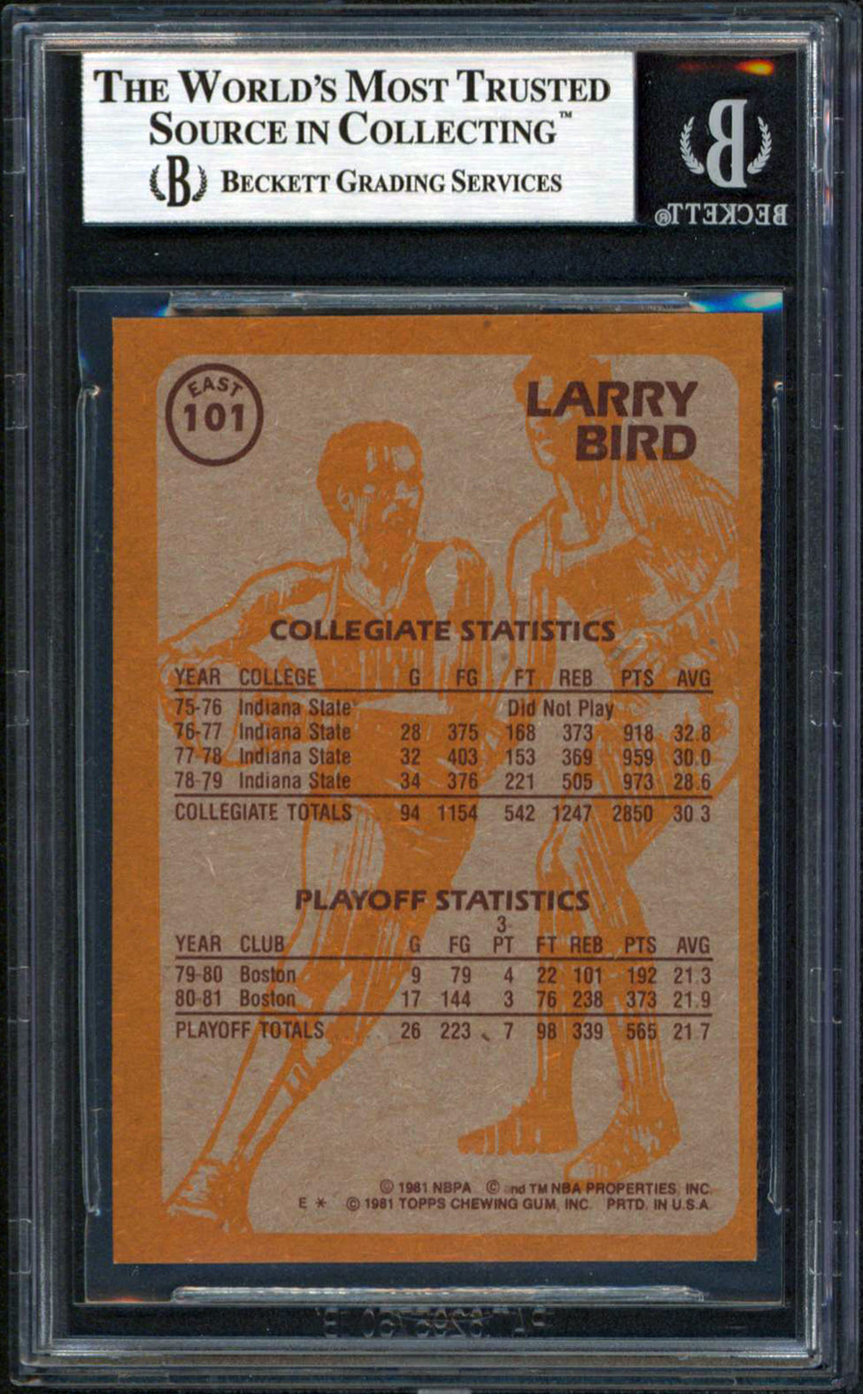 Celtics Larry Bird Authentic Signed 1981 Topps #E101 Card Autographed BAS Slab