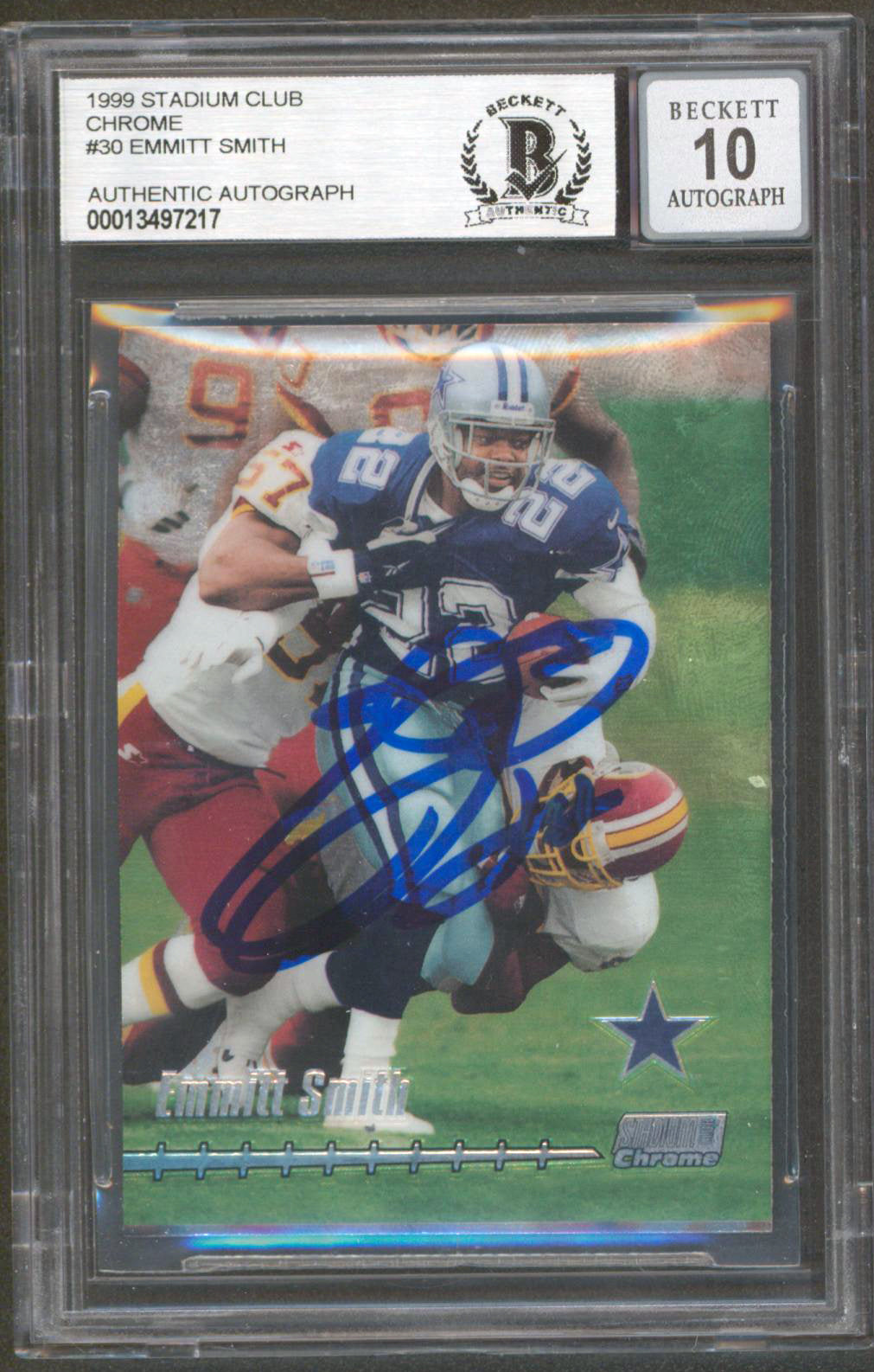 Cowboys Emmitt Smith Signed 1999 Stadium Club Chrome #30 Card Auto 10! BAS Slab