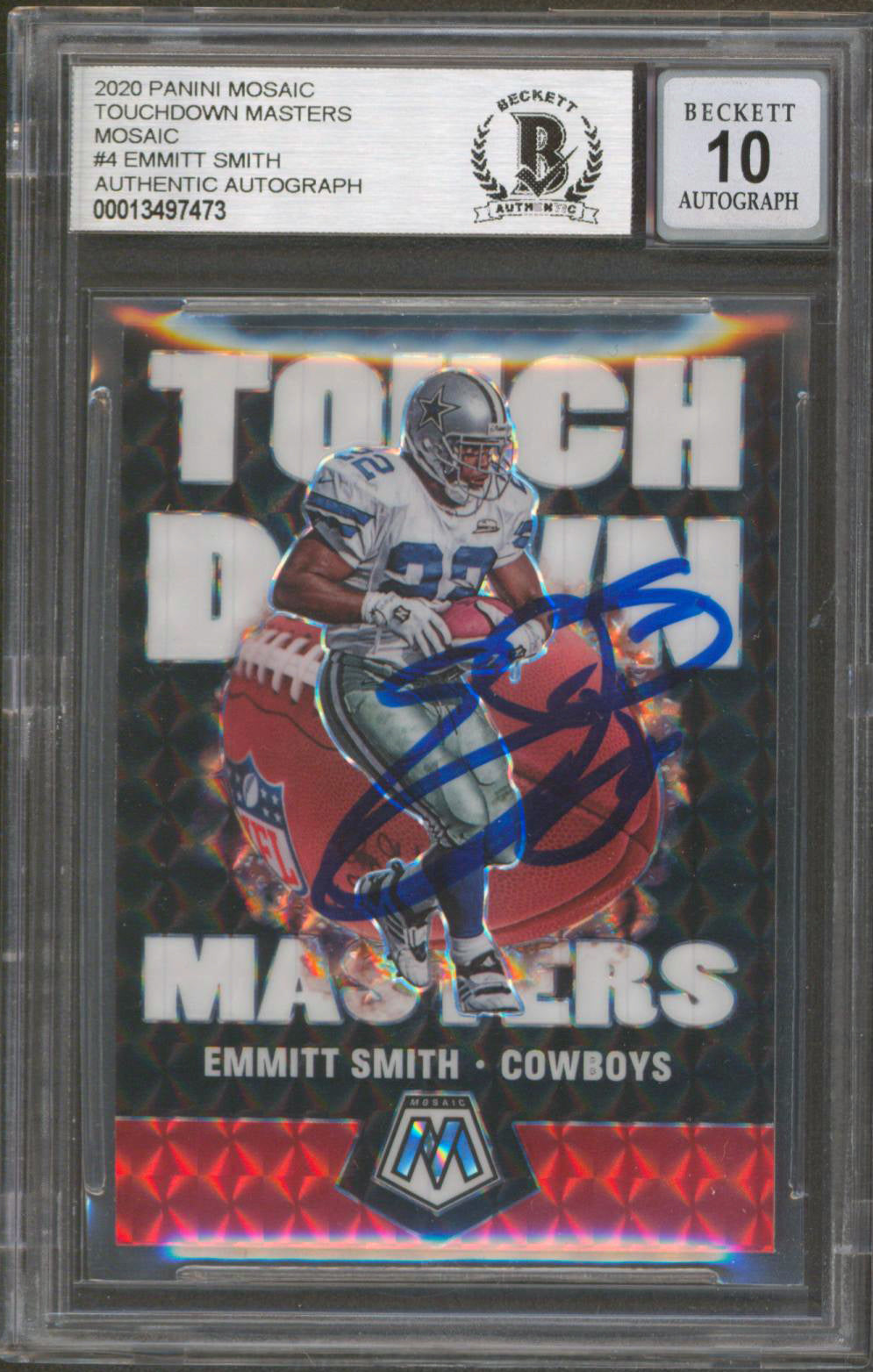 Cowboys Emmitt Smith Signed 2020 Panini Mosaic TD Masters #4 Auto 10! BAS Slab
