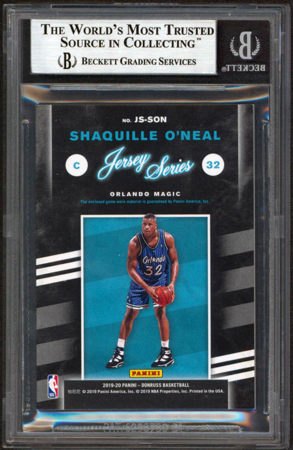 Magic Shaquille O'Neal Signed 2019 Donruss Jersey Series #15 Card BAS Slabbed