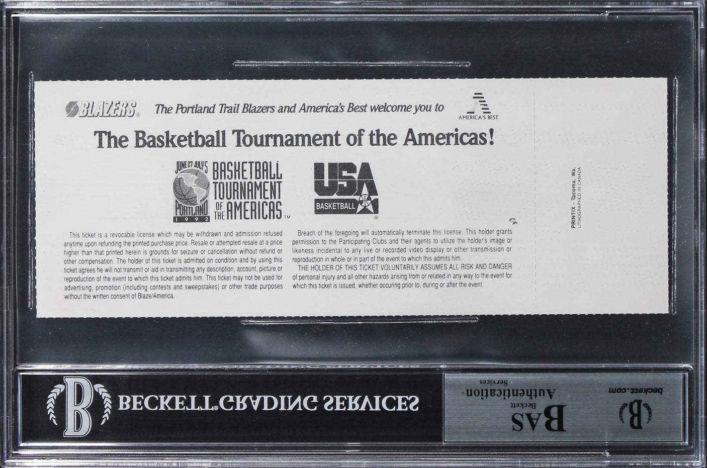 Magic Johnson & Larry Bird "92 Gold" Signed 1992 TOTA Ticket Stub BAS Slabbed 2