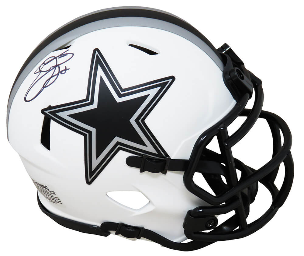 Emmitt Smith Signed Dallas Cowboys Lunar Eclipse White Matte Riddell Speed Mini Helmet