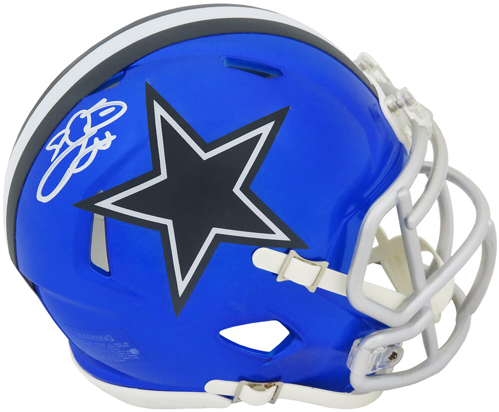 Emmitt Smith Signed Dallas Cowboys Flash Riddell Speed Mini Helmet (In Silver)