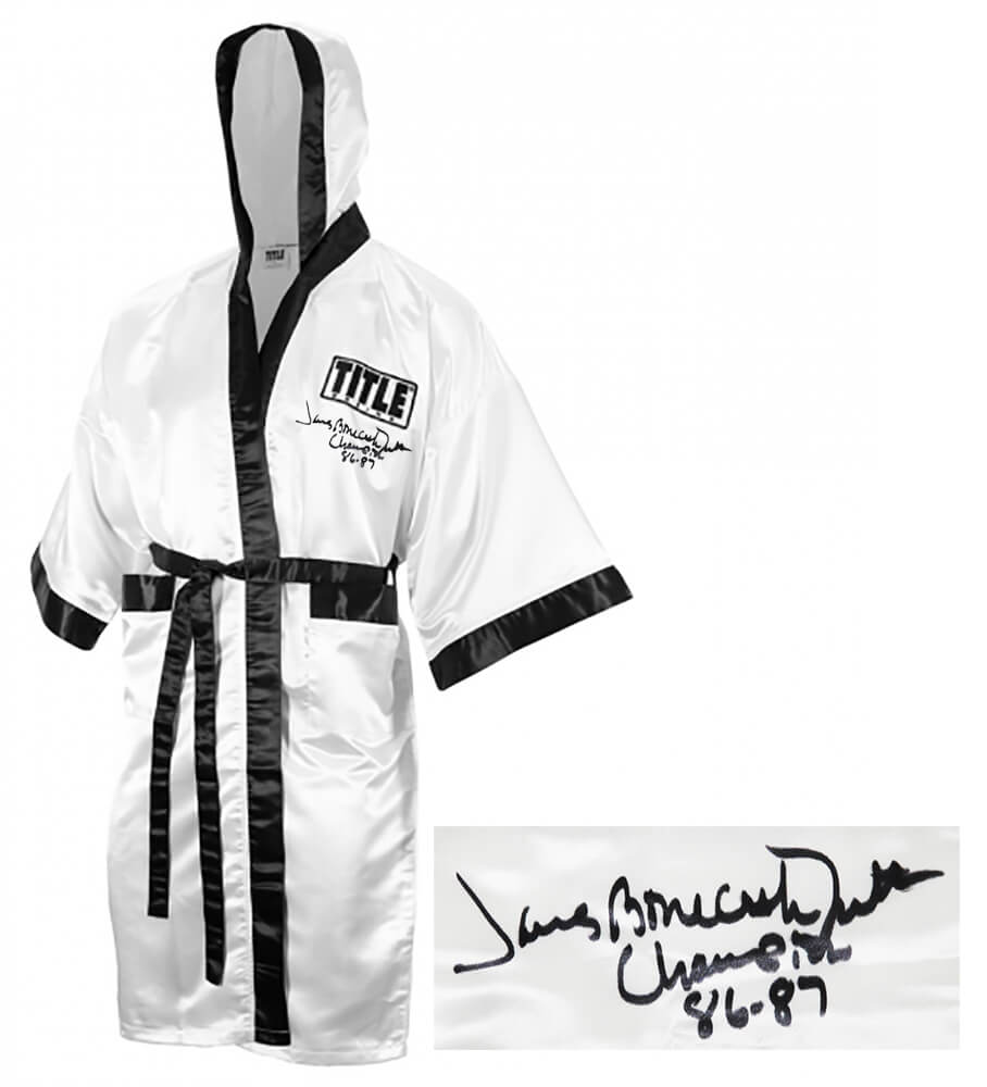James Smith Signed Title White Full Length Boxing Robe w/Bonecrusher, Champ 86-87