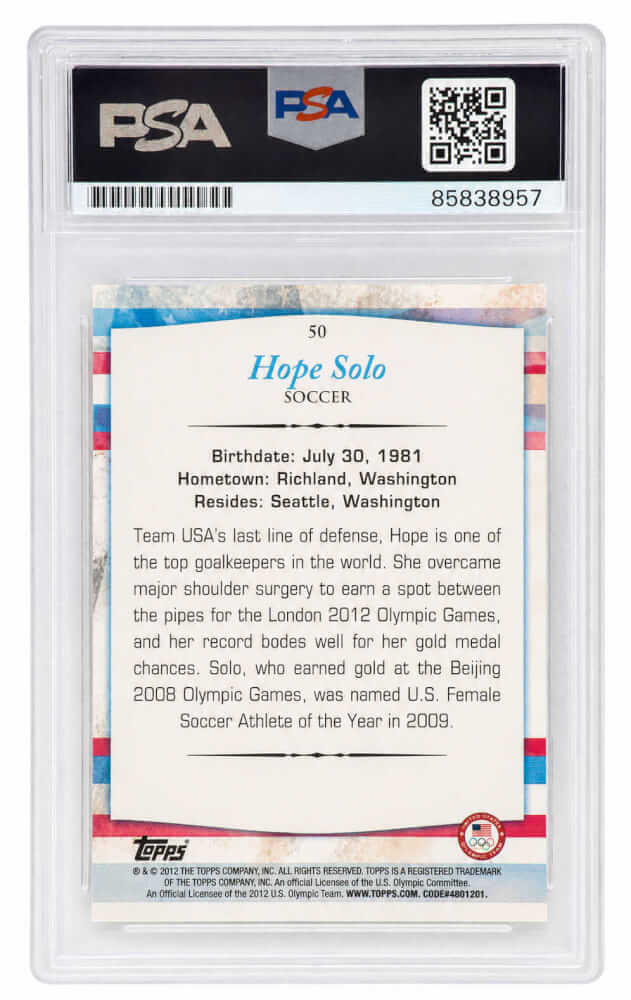 Hope Solo Signed 2012 Topps US Olympic Gold Card #50 - (PSA Encapsulated)