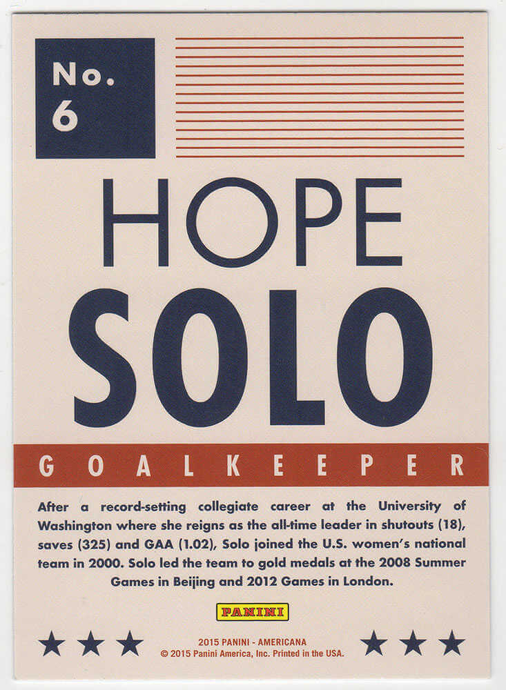 Hope Solo Signed 2015 Panini Americana Silver Trading Card #6