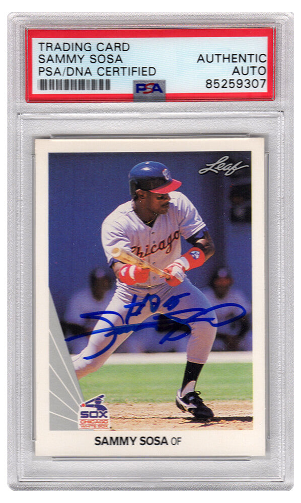 Sammy Sosa Signed Chicago White Sox 1990 Leaf Baseball Trading Card #220 - (PSA Encapsulated)