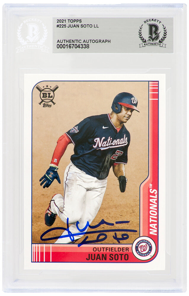 Juan Soto Signed Washington Nationals 2021 Topps Big League Baseball Trading Card #225 - (Beckett Encapsulated)