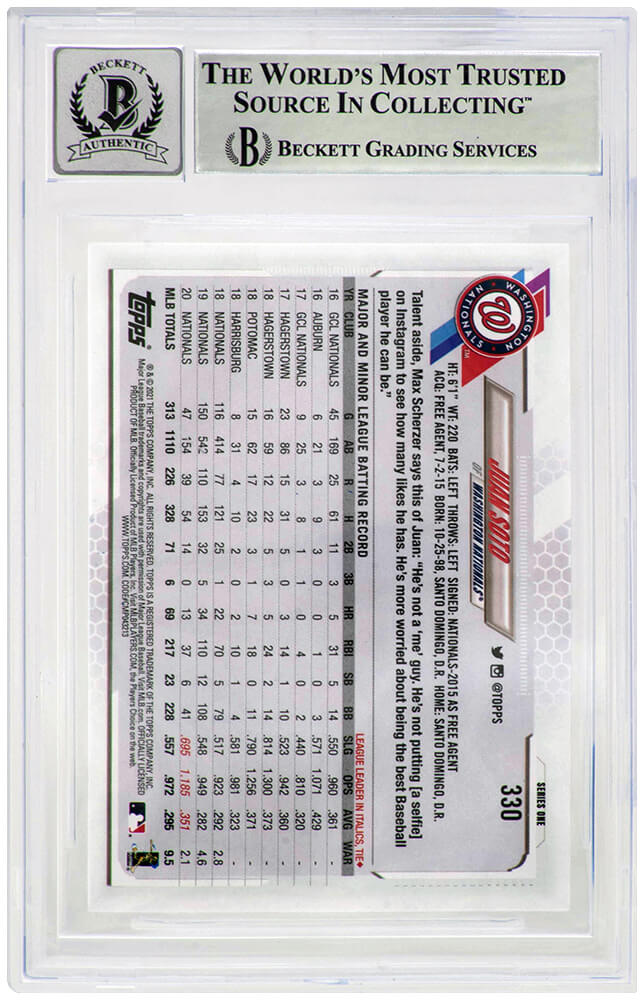 Juan Soto Signed Washington Nationals 2021 Topps Baseball Card #330 - (Beckett / Auto Grade 10)
