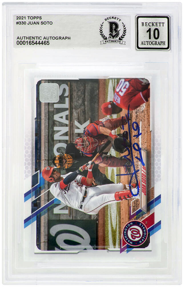 Juan Soto Signed Washington Nationals 2021 Topps Baseball Card #330 - (Beckett / Auto Grade 10)