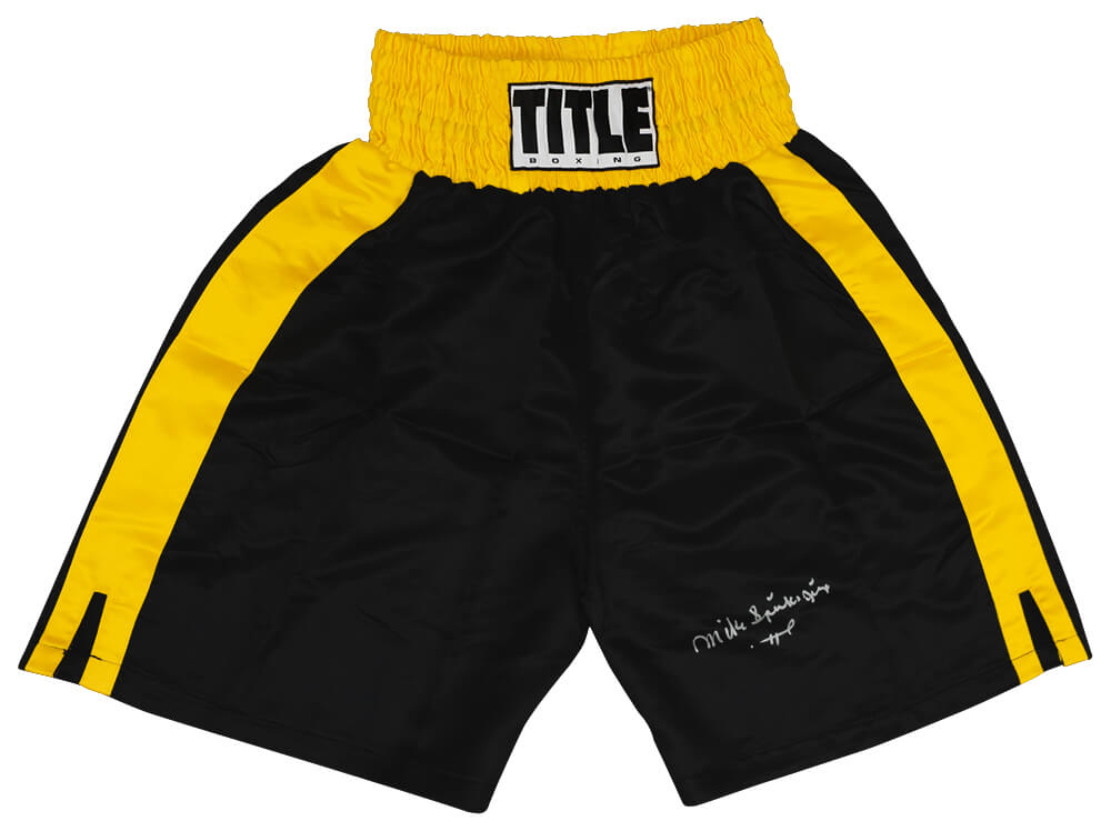 Michael (Mike) Spinks Signed Title Black With Gold Trim Boxing Trunks w/Jinx