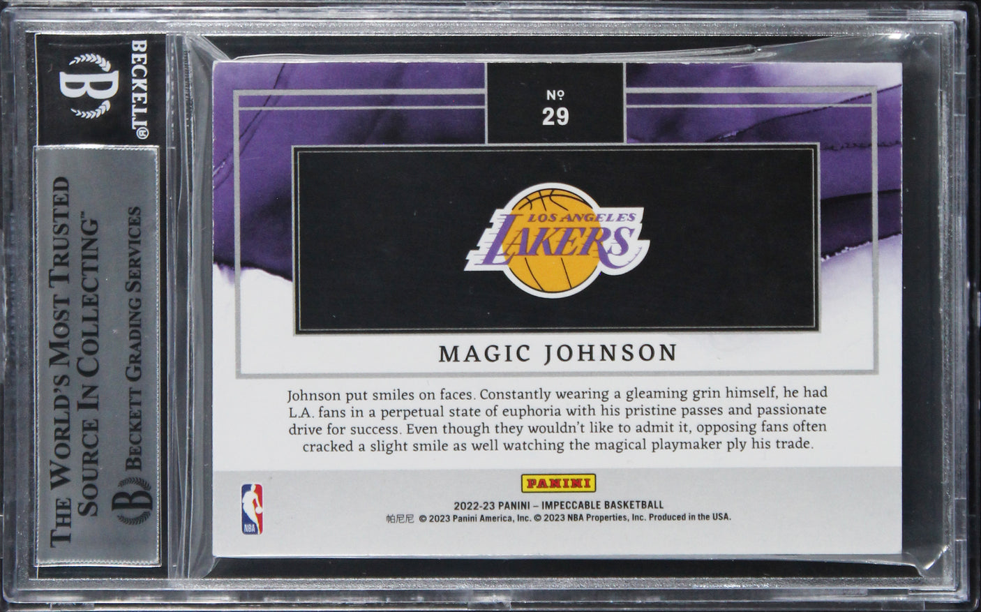 Lakers Magic Johnson "HOF 02" Signed 2022 Panini Silver #29 #7/20 Card BAS Slab